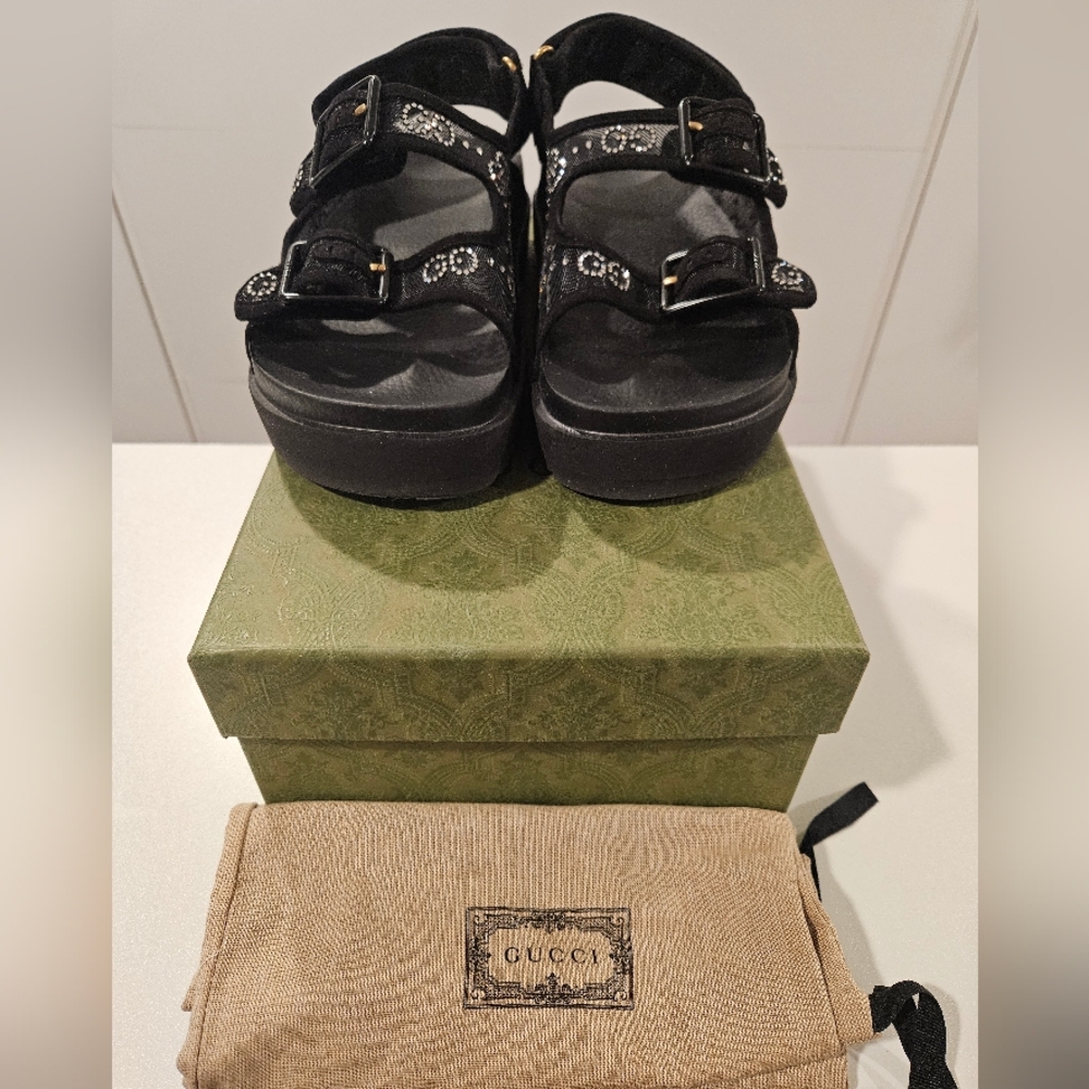 Gucci Black Platform Sandals with Sparkling Accents